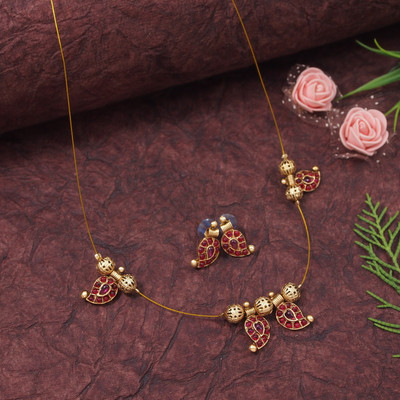 OrnaDzn Zevellery Alloy Gold-plated Ruby Red Jewellery Set(Pack of 3)