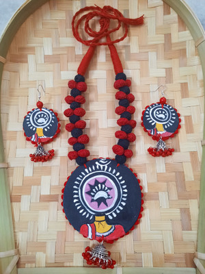 Soundarya boutique Fabric, Oxidised Silver, Jute Black, Red Jewellery Set(Pack of 1)