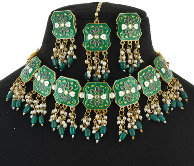 GEODE DELIGHT Zinc Gold-plated Green Jewellery Set(Pack of 4)