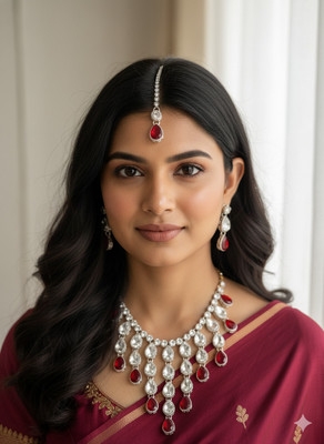 Matteo Bianchi Metal, Crystal, Dori Gold-plated, Silver Ruby Red Jewellery Set(Pack of 3)