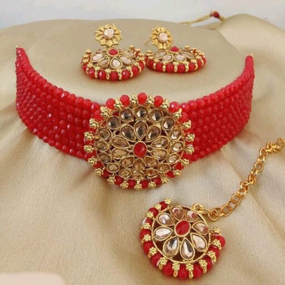 ABHRIK IMITATION Crystal Gold-plated Red, Gold Jewellery Set(Pack of 1)