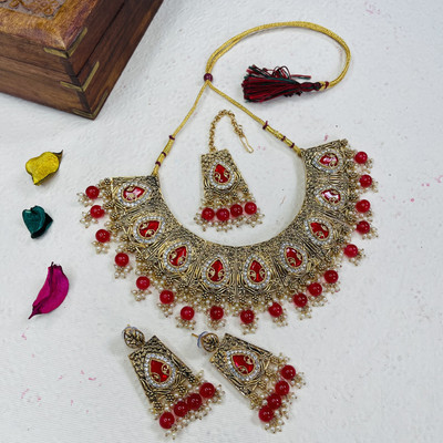 VATSALYA creation Alloy Gold-plated Red Jewellery Set(Pack of 3)