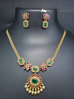 JR FASHION TREND Alloy Gold-plated Ruby Red Jewellery Set(Pack of 1)