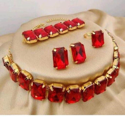 SAIRAM TEX FAB Brass, Copper Gold-plated Red Jewellery Set(Pack of 1)