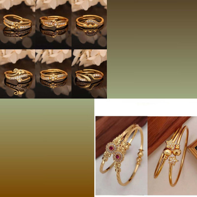 VEDDAA Brass Gold-plated Silver, Red, Black Jewellery Set(Pack of 8)