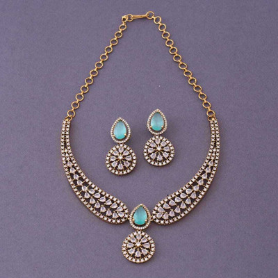 TSB Brass Gold-plated Turquoise Jewellery Set(Pack of 1)