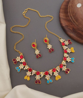 harikrushna enterprise Brass Gold-plated Multicolor Jewellery Set(Pack of 1)