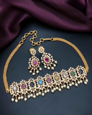 TheWardrobee Brass Gold-plated Multicolor Jewellery Set(Pack of 1)