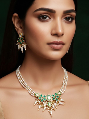 Vermont Brass Gold-plated White, Gold, Green Jewellery Set(Pack of 2)