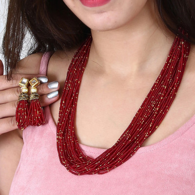 Shine Hub Alloy Gold-plated Maroon Jewellery Set(Pack of 1)