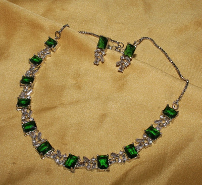 Gleamora Alloy Silver Green Jewellery Set(Pack of 3)