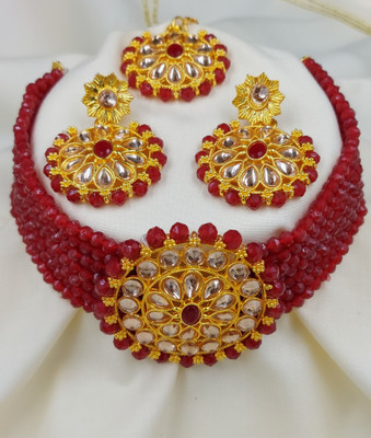 Ruhi Alloy Gold-plated Maroon, Gold Jewellery Set(Pack of 1)
