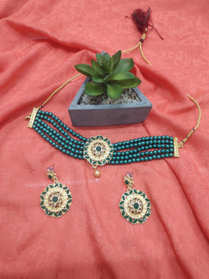 Rukma Alloy Gold-plated Green Jewellery Set(Pack of 3)