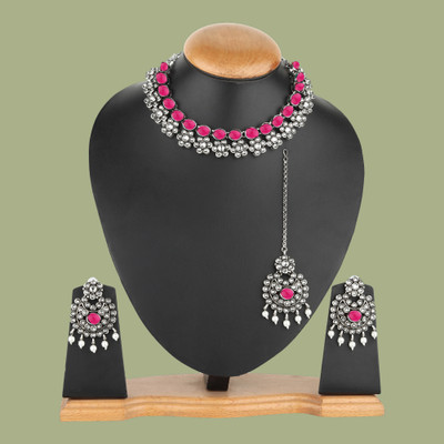 Dreamish Imitation Oxidised Silver Sterling Silver Ruby Red, Silver Jewellery Set(Pack of 3)