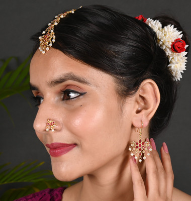 Tanusha Jewels Brass Gold-plated Ruby Red Jewellery Set(Pack of 1)