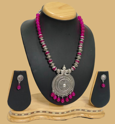 HARIHARA FASHION Oxidised Silver Pink, Silver Jewellery Set(Pack of 1)