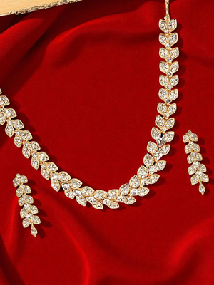 Anika's Creation Brass Gold-plated White Jewellery Set(Pack of 3)