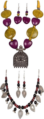 HOUSE OFF COMMON Oxidised Silver Multicolor, Black, Maroon, Silver Jewellery Set(Pack of 2)