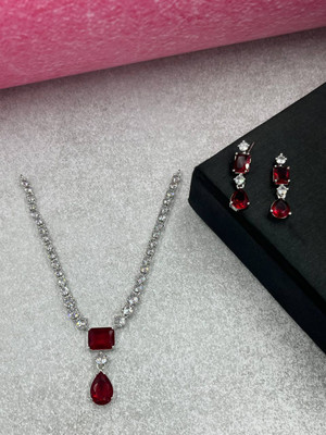 AKENTERPRISE Brass Silver Red Jewellery Set(Pack of 1)