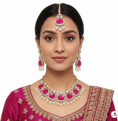 GetBling Alloy Gold-plated Pink Jewellery Set(Pack of 4)