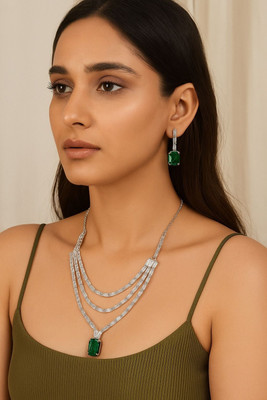 V.V. Sons Brass Brass Green, Silver Jewellery Set(Pack of 1)