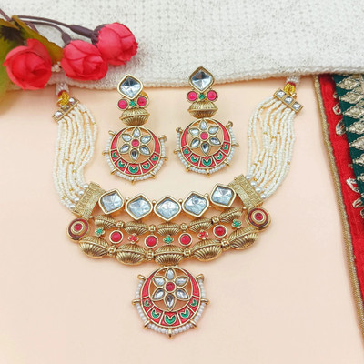 NANDAI Alloy Gold-plated Gold, Red Jewellery Set(Pack of 1)