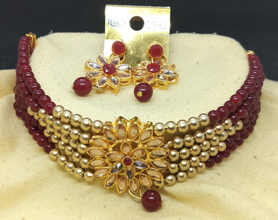 DEVANSH A SWEET LIFE Alloy Gold-plated Maroon Jewellery Set(Pack of 3)