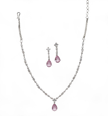 RANIT CREATION Brass Rhodium Pink Jewellery Set(Pack of 1)
