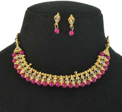 GEODE DELIGHT Alloy Gold-plated Pink Jewellery Set(Pack of 1)