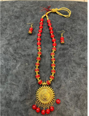 JANKIVALAV Brass Gold-plated Red Jewellery Set(Pack of 1)