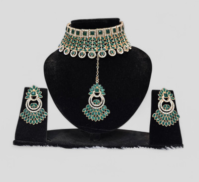 jevar imitation Metal Rhodium Rose Gold, Silver, White, Green Jewellery Set(Pack of 1)