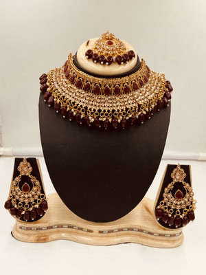 Tulsi Art Jewels Alloy Gold-plated Maroon, Gold Jewellery Set(Pack of 3)