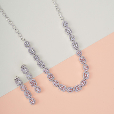 Opal Touch Brass Rhodium White Jewellery Set(Pack of 2)