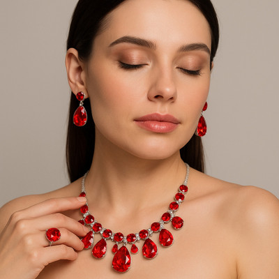 ALISS Alloy Brass Red Jewellery Set(Pack of 1)