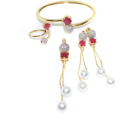 M Creation Alloy Gold-plated Red, Silver, White Jewellery Set(Pack of 1)