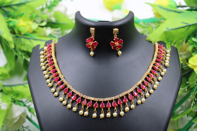 PBM CREATIONS Copper Gold-plated Red, Gold Jewellery Set(Pack of 3)