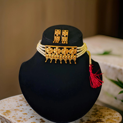 SAjTori Brass, Alloy Gold-plated Gold, White Jewellery Set(Pack of 1)
