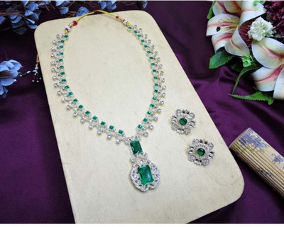 Vaishnavi collection Alloy Sterling Silver Green Jewellery Set(Pack of 1)
