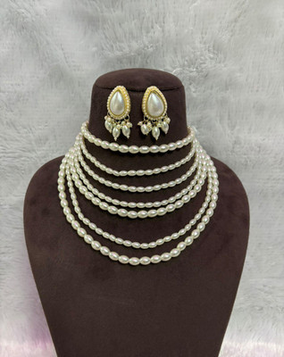 SatnamCreation Alloy Gold-plated White Jewellery Set(Pack of 1)