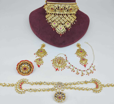 rajputijewels Brass Gold-plated Red Jewellery Set(Pack of 1)