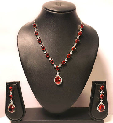 BlingNation Brass Silver Red Jewellery Set(Pack of 1)