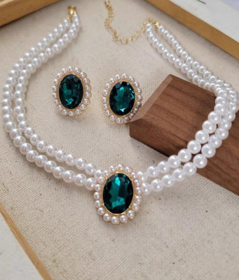 DIVYASHVI FASHION Copper Gold-plated White Jewellery Set(Pack of 1)