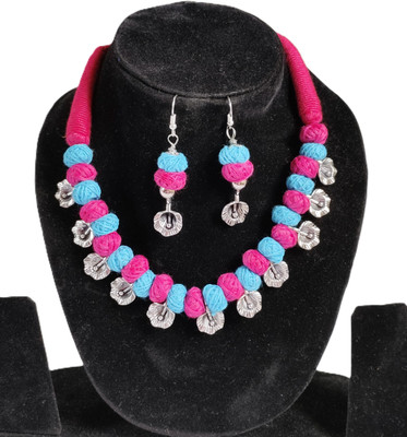 saadgallery Fabric, Oxidised Silver Multicolor Jewellery Set(Pack of 1)