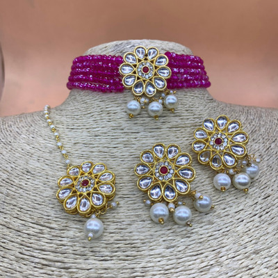 GEODE DELIGHT Alloy Gold-plated Pink Jewellery Set(Pack of 4)