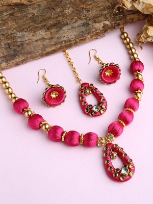 Akshara Dori Gold-plated Pink Jewellery Set(Pack of 3)