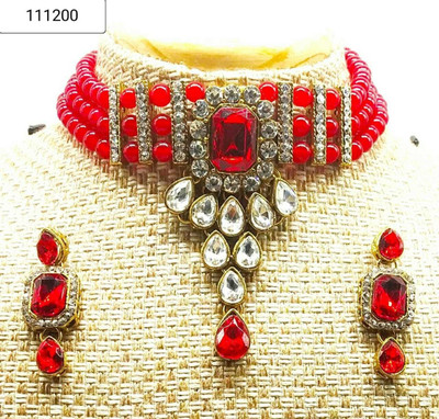 Nivaan Brass Gold-plated Red, Gold Jewellery Set(Pack of 1)