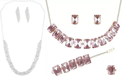 Weldecor Metal Gold-plated Pink Jewellery Set(Pack of 1)