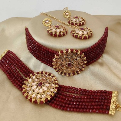 PJP Alloy Maroon Jewellery Set(Pack of 1)