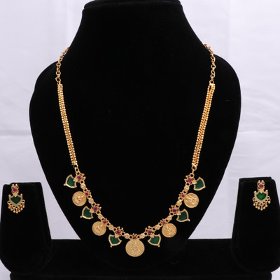 rucya Brass Gold-plated Green Jewellery Set(Pack of 1)