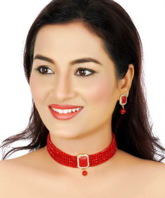 raj art jewelers Alloy Gold-plated Red Jewellery Set(Pack of 1)
